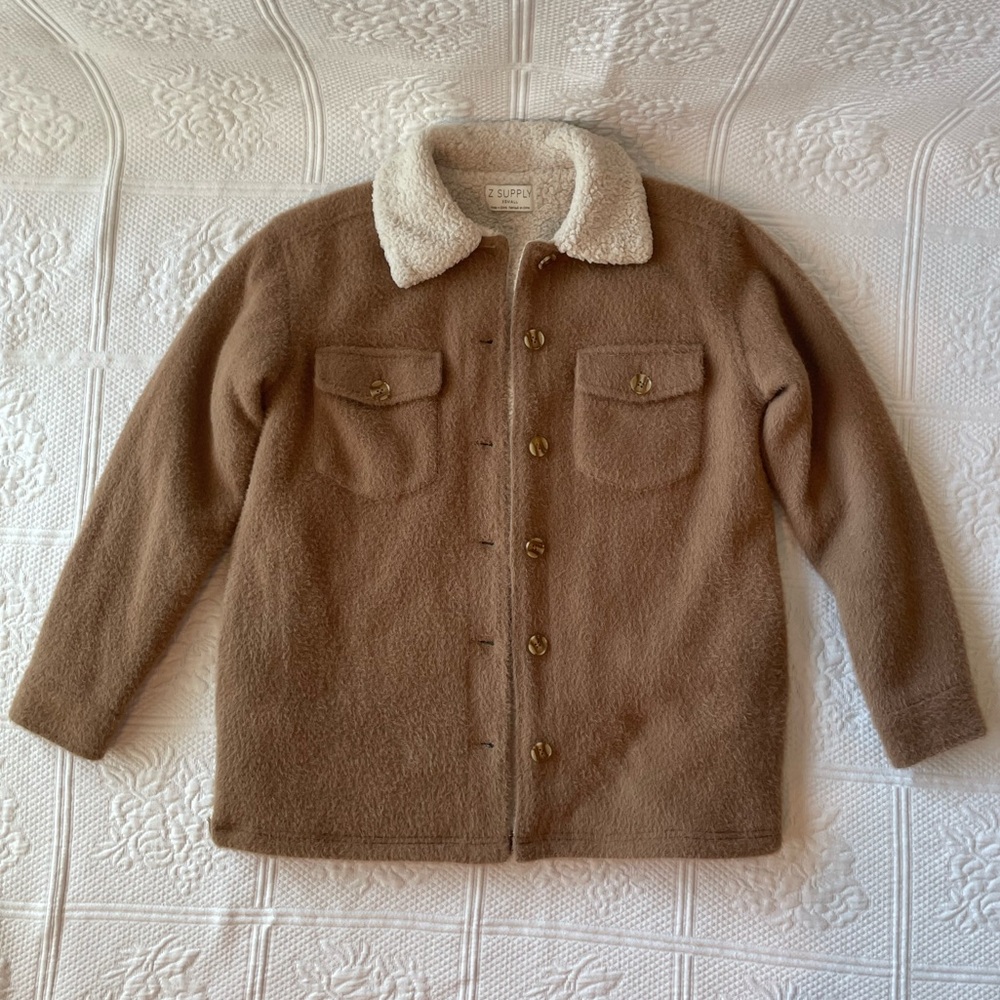Z Supply Jordan Jacket Sweater Knit/Sherpa Campfire Tan/Brown/Cream XS - Picture 4 of 15